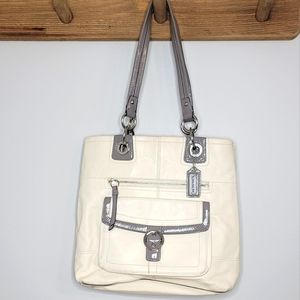 White and Gray Coach Purse